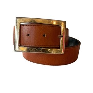 Vintage Brown Leather Belt Gold Rectangle Buckle Medium Classic